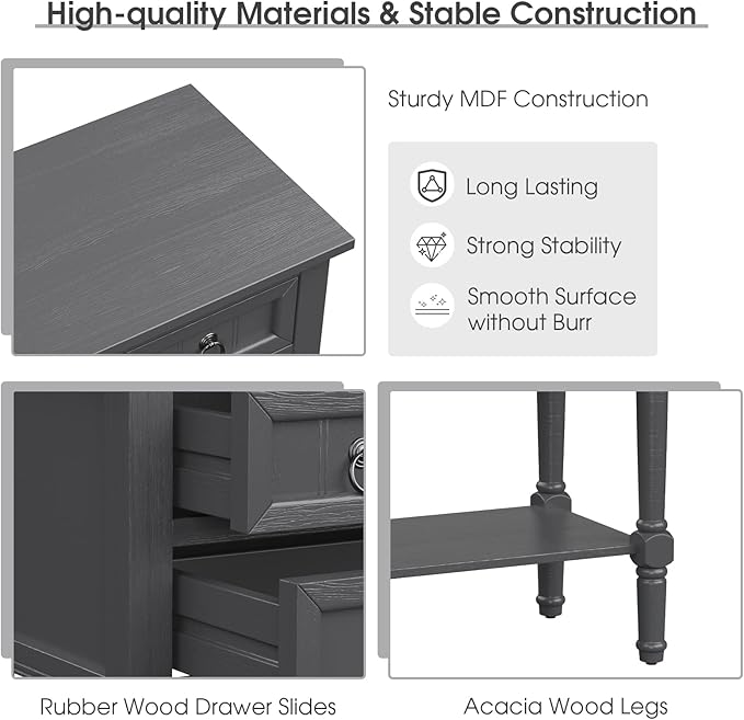 Giantex Console Table with 3 Drawers, 24" Rustic Entryway Table with Storage, Open Bottom Shelf, Compact Hallway Table, Small Sofa Side Table for Living Room, Bedroom, Narrow Entry Table, Gray-NeatNest