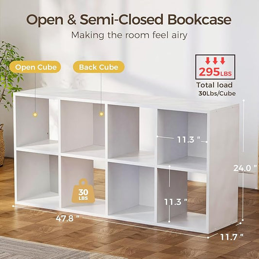 COMHOMA 8 Wood Cube Storage Organizer with Open Back and Removable Back Panels, 11In White Cube Storage Bookshelf, Cubicle Shelf Bookcase for Home Office Bedroom Living Room, Vertical or Horizontal-NeatNest
