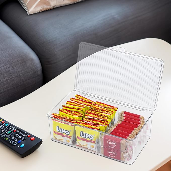 Clear Plastic Storage Bin with Lid, Makeuo Holder, Fridge Organizer, Refrigerator Organizers and Storage, Small Container for Pantry, Office, Dresser, Bathroom, Kitchen, Snack