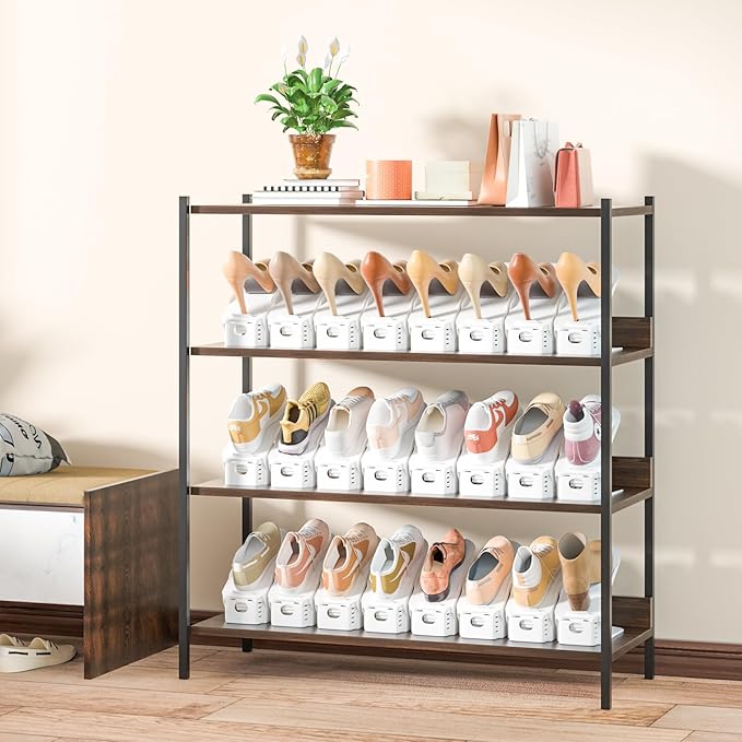 Neprock Shoes Slots Organizer for Closet, Shoe Rack Organizador De Zapatos for Closet Organization, Shoe Slots Organizer Shoe Storage Shoe Holder Space Saver for Entryway(12 Pack)(White)-NeatNest