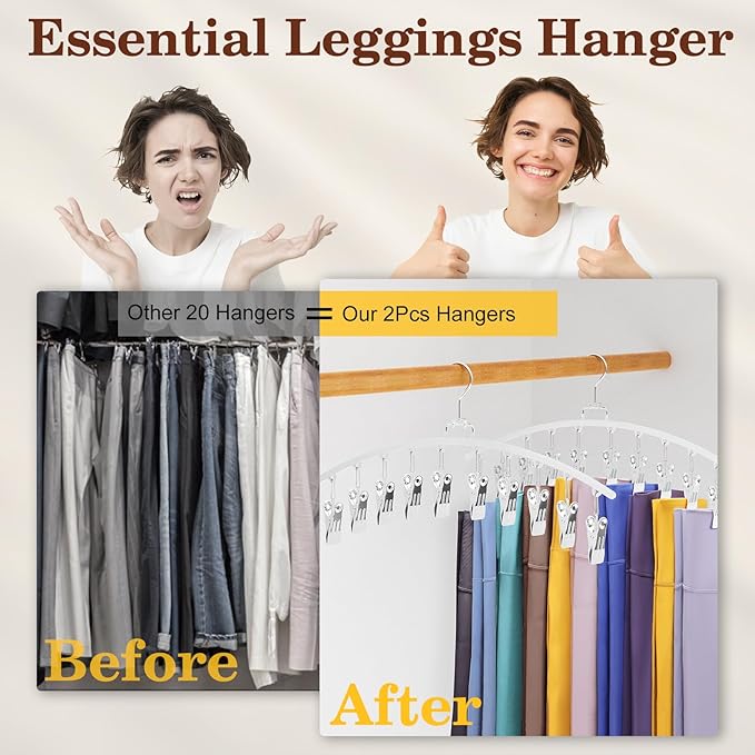 2 Pack Legging Organizer for Closet 360° Swivel, Space Saving Metal Gym Clothes Hangers w/20 Clips Holds 20 Leggings, Closet Organizers and Storage, Room Organization Essentials, White-NeatNest