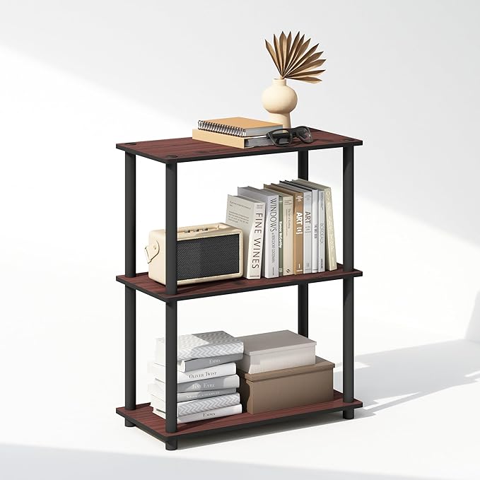 Furinno Turn-N-Tube 3-Tier Multipurpose Compact Bookcase, Dark Cherry-NeatNest