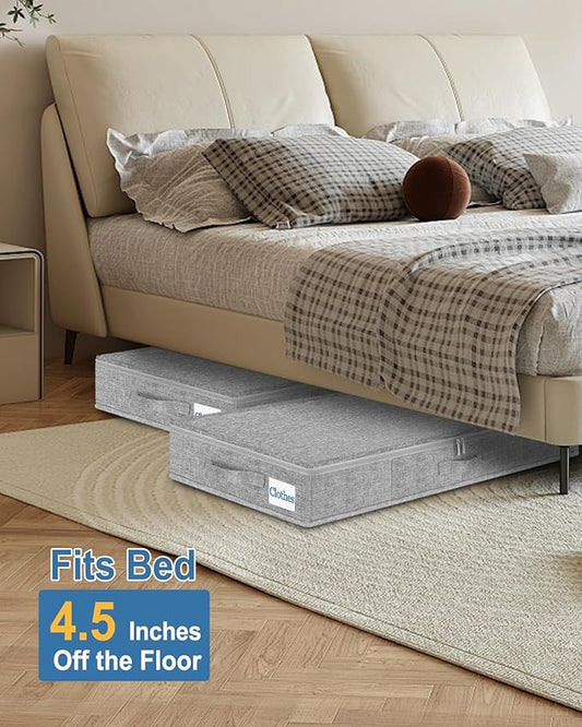 Cirhy Under Bed Storage Containers, 4.5 Inch Tall Low Profile Under Bed Storage with Sturdy Sidewalls & Bottom, UnderBed Storage for Clothes,Shoes, Pillow, Blankets Organizer, 2 Pack Grey-NeatNest