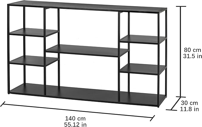 55 Inch Metal Console Table with 8 Storage Shelves,Extra Long Entryway Table,Narrow Sofa Table,Hallway Table for Entrances to Corridor, Foyer,Living Room (Black, 55.12×11.81×31.5in)-NeatNest