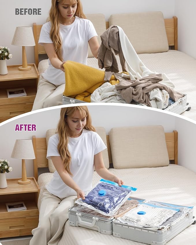 Vacuum Storage Bags for Travel, 24 Pack (6L+6M+6S+6XS) Vacuum Seal Bags with Wireless Rechargeable Electric Pump, Travel Essentials Space Saving Bag for Clothes, Luggage, Carry-on Suitcase, Backpack-NeatNest