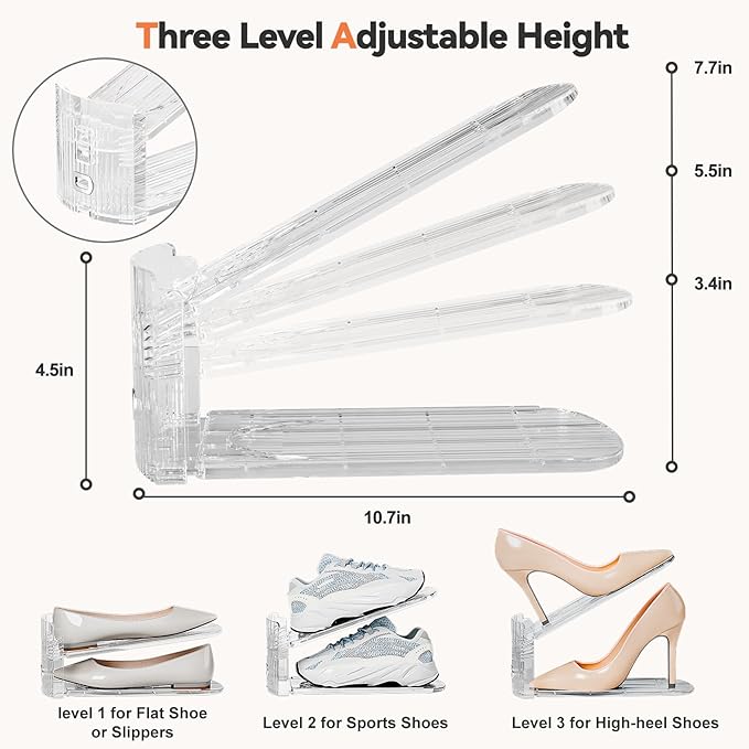 Neprock Shoe Slots Organizer for Closet, 20 Pack Acrylic Shoe Stackers Shoe Rack Holder, 3 Levels Adjustable Thickening Shoe Display Shoe Storage 50% Space Saving Zapateras Organizer (Clear,20 Pack)-NeatNest