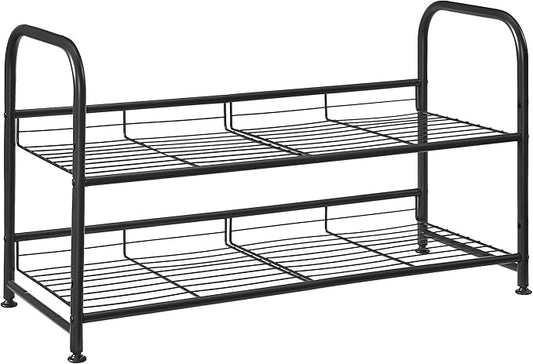 SONGMICS Shoe Rack, 2 Tier Shoe Organizer for Closet, Holds up to 8 Pairs of Shoes, Shoe Rack for Front Door Entrance, Metal Shoe Shelf with Adjustable Tilt Angle, for Entryway, Garage, Black-NeatNest