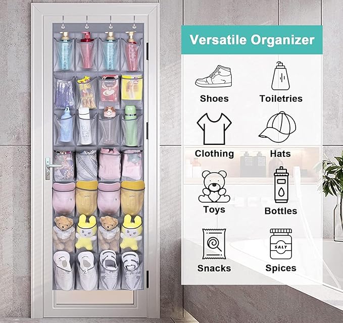 MISSLO 28 Large Pockets Hanging Shoe Rack Door Shoe Organizer Hanging Shoe Storage Hanger for Closet Mesh Holder, Grey-NeatNest