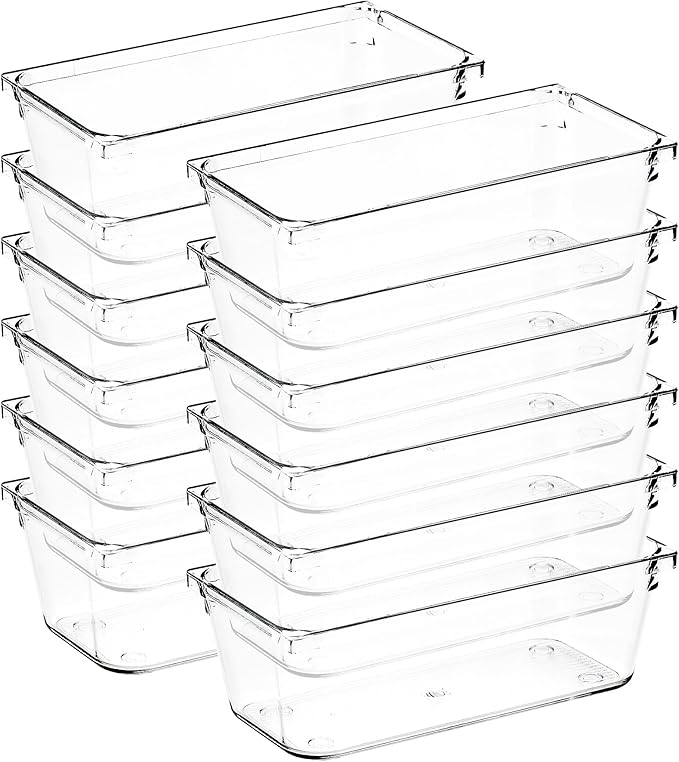 12 Pack Drawer Organizer - 3" X 6" Clear Acrylic Storage Bins with Non-Slip Pads, Versatile Desk Tray for Makeup, Jewelry, Kitchen, Bathroom, and Office Organization-NeatNest
