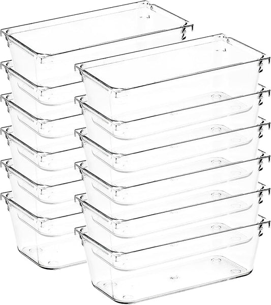 12 Pack Drawer Organizer - 3" X 6" Clear Acrylic Storage Bins with Non-Slip Pads, Versatile Desk Tray for Makeup, Jewelry, Kitchen, Bathroom, and Office Organization-NeatNest