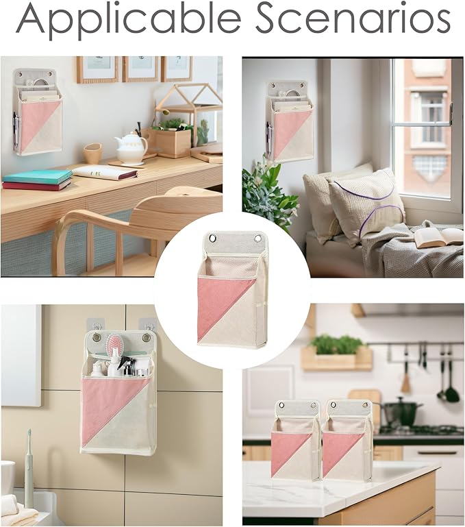 2pcs Wall Hanging Storage Organizer Bag, Hanging baskets with pockets for Wall organizing, Storage Hanging Bag for Bedroom, Dormitory, Study Room, Bathroom (Pink/white)-NeatNest