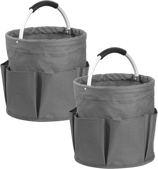 2Pcs Cleaning Caddy with Handle and 6 Pockets, 17L Foldable Cleaning Supply Caddy, Portable Shower Caddy in 600D Oxford Fabric, Multifunctional Storage Basket for Camping, Garden, Dark Gray-NeatNest