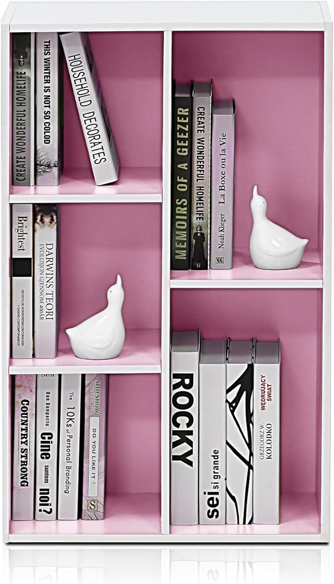 Furinno 5-Cube Reversible Open Shelf, White/Pink 11069WH/PI-NeatNest