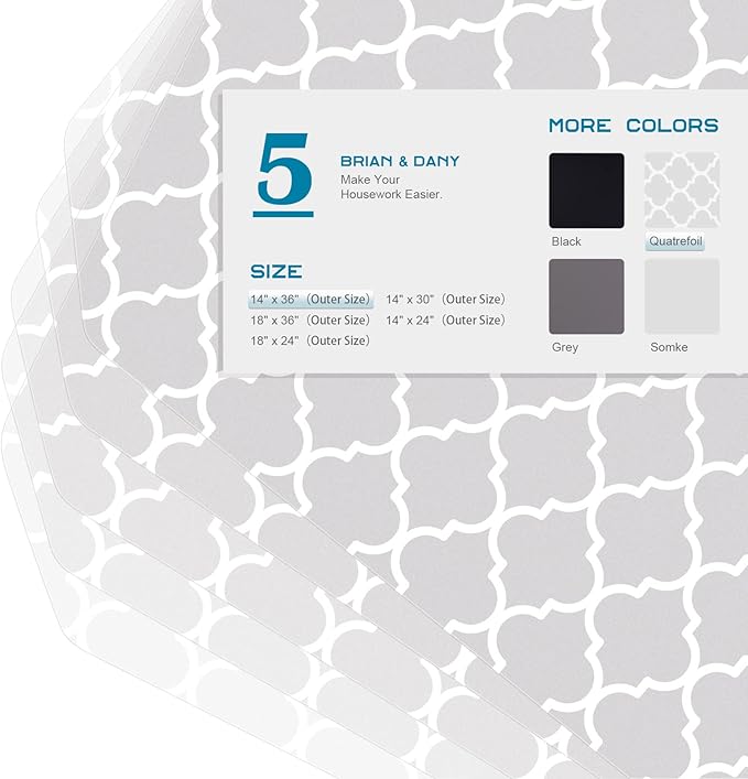 BRIAN & DANY Wire Shelf Liner 14" X 36", Heavy Duty Shelf Liners for Wire Shelving, Waterproof Protector Mats, Set of 5, Quatrefoil Grey-NeatNest