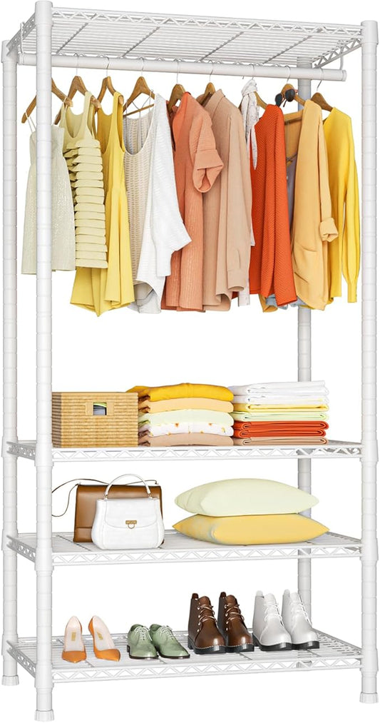 Ulif H2 Heavy-Duty Portable Closets, 4-Tier Freestanding Garment Rack Suit for Small Space and Corner, Closet Organizer System Portable Closet Wardrobe, Max Load 500 LBS, White-NeatNest