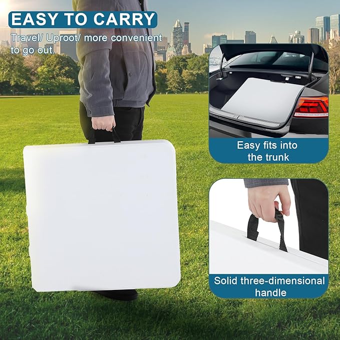 BomYees 4FT Folding Table Plastic Camping Table Portable Picnic Table for Easy Storage, Ideal for Outdoors Camping, Picnics, Parties Wedding & Indoor Events with Carrying Handle,White…-NeatNest
