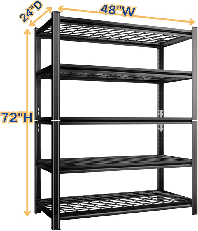 Garage Shelving, Heavy Duty 5-Tier Wire Shelving Unit, 72" H x 48" W x 24" D, 2500 lbs Load Capacity Storage Shelves, Adjustable Metal Shelves for Garage, Kitchen, and Pantry Storage-NeatNest