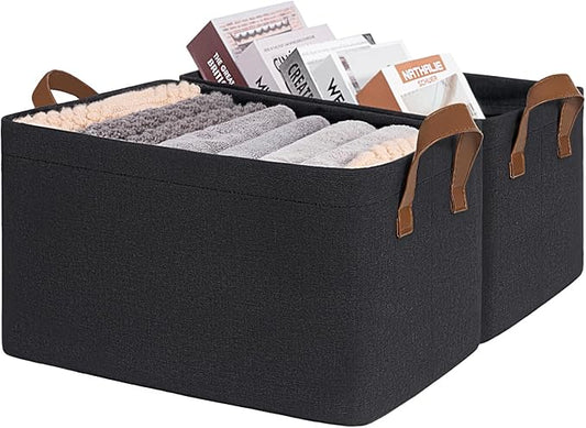 CHICVITA Black Storage Bins Shoe Basket for Entryway, Closet Toy Storage Bins with Handles for Kids, Small Laundry Basket, 14 ¾" L x 10 ¼" W x 8 ¼" H, 2-Pack-NeatNest