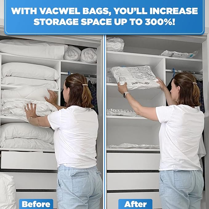 10-Pack Large - Vacuum Storage Bags for Clothes Storage - Vacuum Bags for Clothing - Packing - Travel (Hand Pump Free). Ideal Clothes Vacuum Sealer Bags for Clothing Storage - 10x Large Bags (32x21in)
