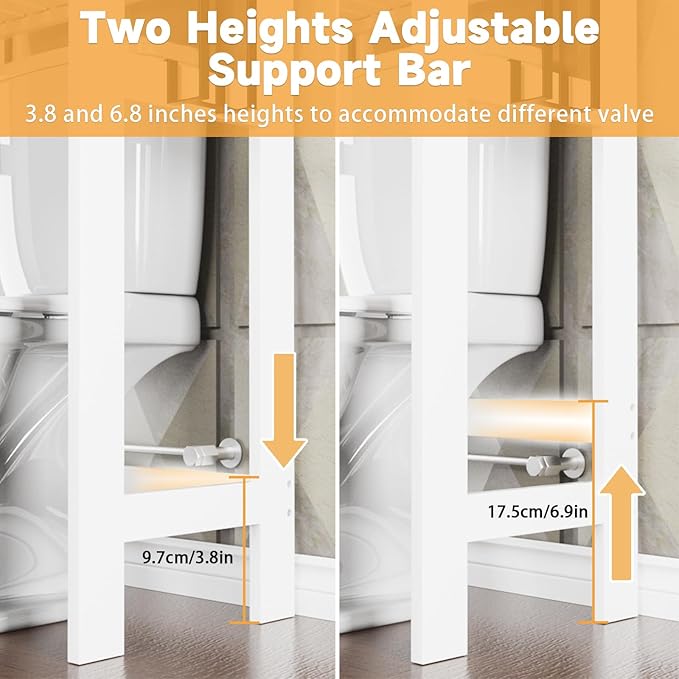 3 Tiers Over The Toilet Storage Shelf, Space Saver Bathroom Organizer Shelves with Toilet Paper Holder and Hooks, Freestanding Toilet Rack for Washroom Balcony (White)