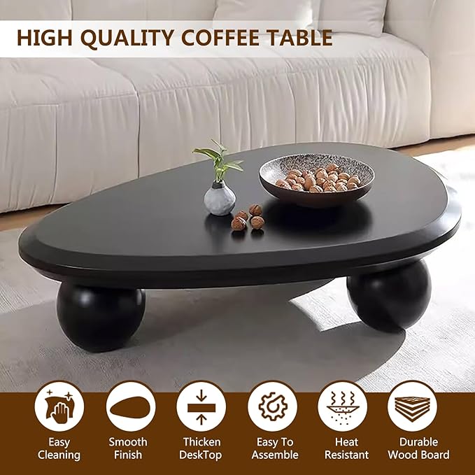 Irregular Coffee Table for Living Room Cloud Coffee Table Oval Coffee Table with 3 Spherical Legs Cute Modern Center Table Indoor Tea Table for Home Decor,Water Drop b Black 39.4"