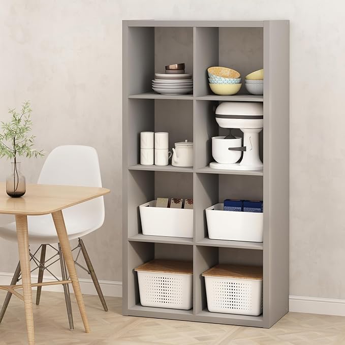 Furinno Hermite 8-Cube Open Shelves Kitchen Storage, Kitchen Island, Bakers Rack, Buffet Sideboard, Light Grey-NeatNest