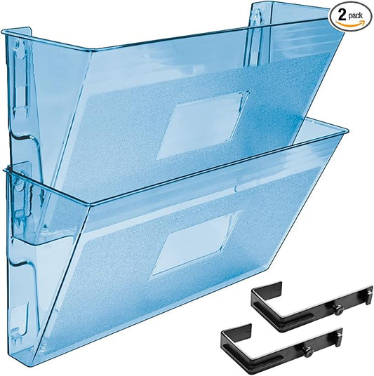 Acrimet Wall Mount Pocket File Organizer Holder Modular Letter Size A4 Plastic (Hangers Included) (Clear Blue Color) (2 Pack)