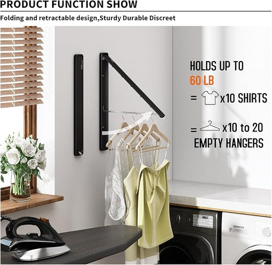 Clothes Drying Rack for Laundry Drying Rack Wall Mounted Clothes Hanger Rack Retractable Laundry Hanger Dryer Rack Space Saving Closet Organizer Aluminium (Black)-NeatNest