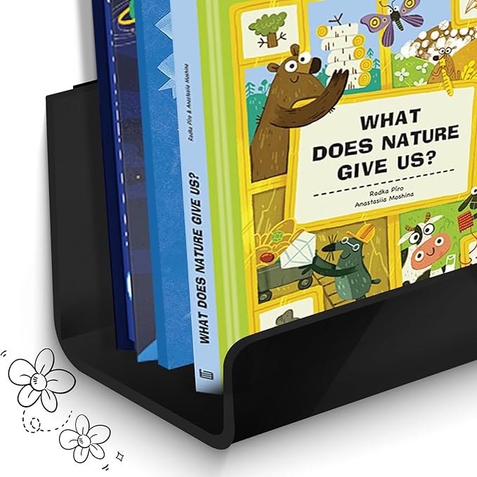 2 Pack Magnetic Book Shelf - Acrylic Reusable Display Panel for Whiteboards, Classrooms & Home, Adhesive-Free Storage with 11lb Capacity (Black)