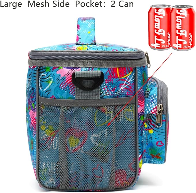 FlowFly Insulated Reusable Lunch Bag Adult Large Lunch Box for Women and Men with Adjustable Shoulder Strap,Front Zipper Pocket and Dual Large Mesh Side Pockets,Heart-NeatNest