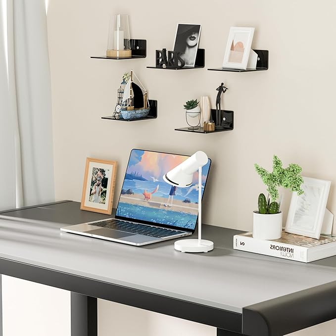 6 Inches Small Black Wall Shelves, Moisture-Proof, Space Saver, Wall Mounted Display Shelf Rack for Bedroom, Living Room, Kitchen, Dining Room, Bathroom, 4 Pack-NeatNest