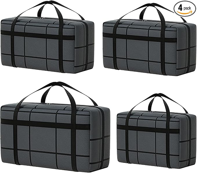 4 Pack Different Size Large Storage Bag, Heavy Duty Storage Tote Bag, Large Moving Bag, with Sturdy Handle & Zipper, for Storing & Moving