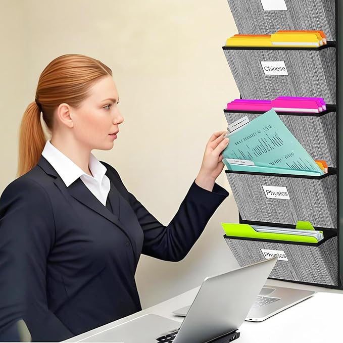 homyfort Over the Door File Organizer, Hanging File Folders, Wall Organizers and Storage for Mail, Magazine, Notebooks, Planners, Office, Classroom, 5 Extra Large Pockets, 50.39” Tall (Black)-NeatNest