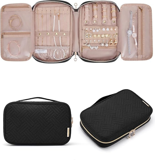 BAGSMART Jewelry Organizer Bag Travel Jewelry Storage Cases for Necklace, Earrings, Rings, Bracelet, Black-NeatNest