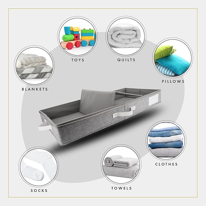 HOMELUX THEORY 2pc Low Profile Under Bed Storage Containers, Thin Under Couch Storage Organizer with Bins & Lids, Underbed Storage Box Ideal for Seasonal Clothes, Blankets, Fabric & Shoes (LightGray)-NeatNest