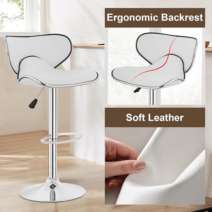 BestOffice Bar Stools Set of 2, Counter Height Adjustable Bar Stools with Back Bar Stool PU Leather Swivel Bar Stool Kitchen Counter Bar Stools Dining Chairs-NeatNest