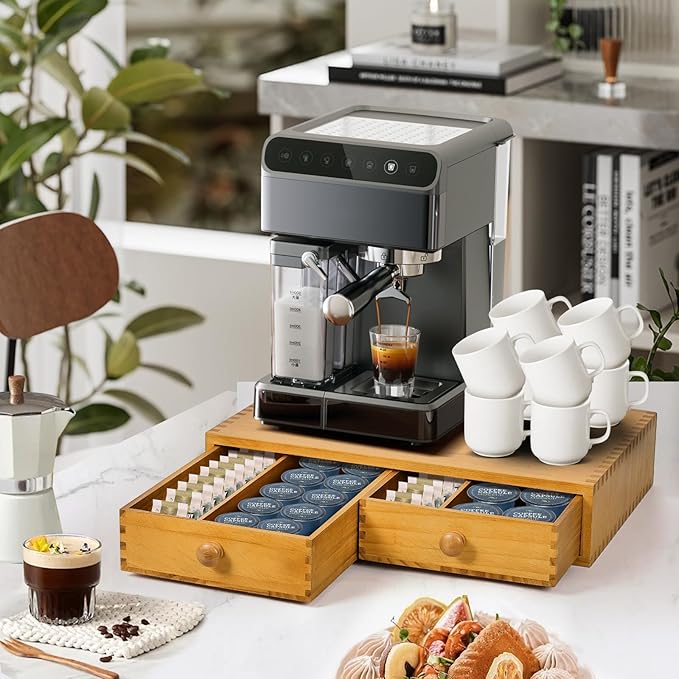 K Cup Storage Organizer,Wood Coffee Pod and Tea Bag Holder,Kcup Drawer Coffee Maker Stand,Home Kitchen Counter Holds Up to 30 Pods Capacity-NeatNest