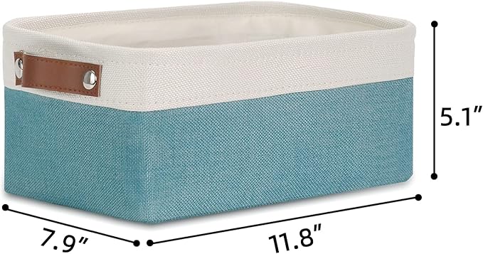 DULLEMELO Small Collapsible Fabric Basket for Organizing, Shelves, Closets, Laundry, Nursery, Decorative Gift Basket (White & Teal)-NeatNest