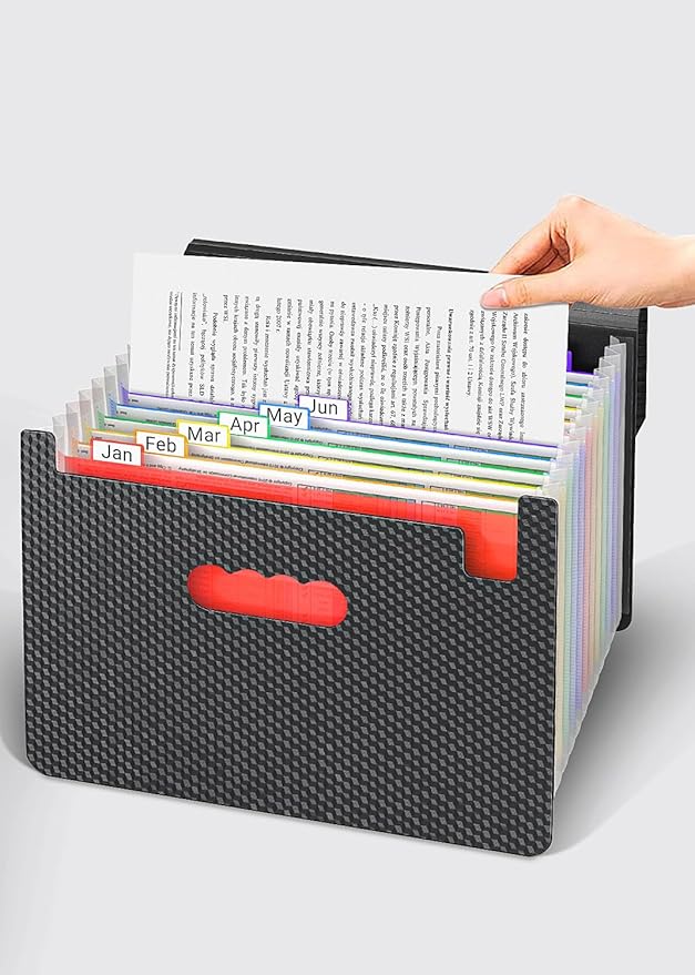 Expanding File Folders with Handle,Accordion File Organizer 13 Expandable Pockets,Portable Filing Box,Adjustable Support Strap,Colored Tabs,Paper Document Organizer,A4/Letter Size Diamond