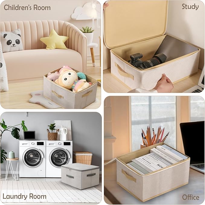13 Qt Foldable Storage Bins with Zipper Lid & Handles, Durable Polyester Fabric Organizer for Closet, Home & Office (Beige)-NeatNest