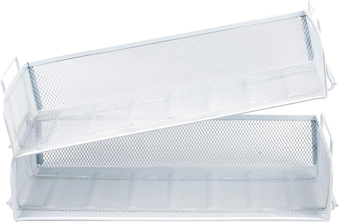 EASEPRES 2 Pack Stackable Desk Paper Tray, Metal Mesh Desktop Document Letter File Organizer for Office Home School, 13.5'' L x 9.75'' W x 5.5'' H, White