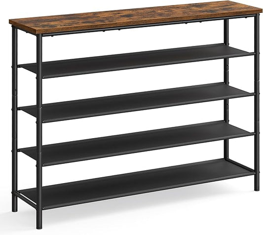 VASAGLE Shoe Rack, 5-Tier Shoe Storage Organizer for Entryway and Closet, Holds 20-24 Pairs of Shoes, 4 Fabric Shelves, Steel Frame, Industrial, Rustic Brown and Black ULBS136B01-NeatNest
