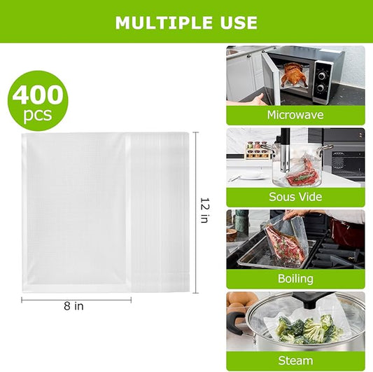 Bonsenkitchen Vacuum Sealer Bags,400 Quart 8" x 12" Precut Food Sealer Bags, Commercial Grade, BPA Free, Heavy Duty, Customized Size Vacuum Bags for Vac Storage, Meal Prep or Sous Vide Cooking, VB14-NeatNest