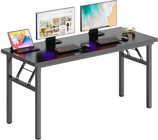 DlandHome Computer Desk 62 inches Office Desk Computer Table Study Writing Desk Workstation for Home Office Metal Frame Black and Black-NeatNest