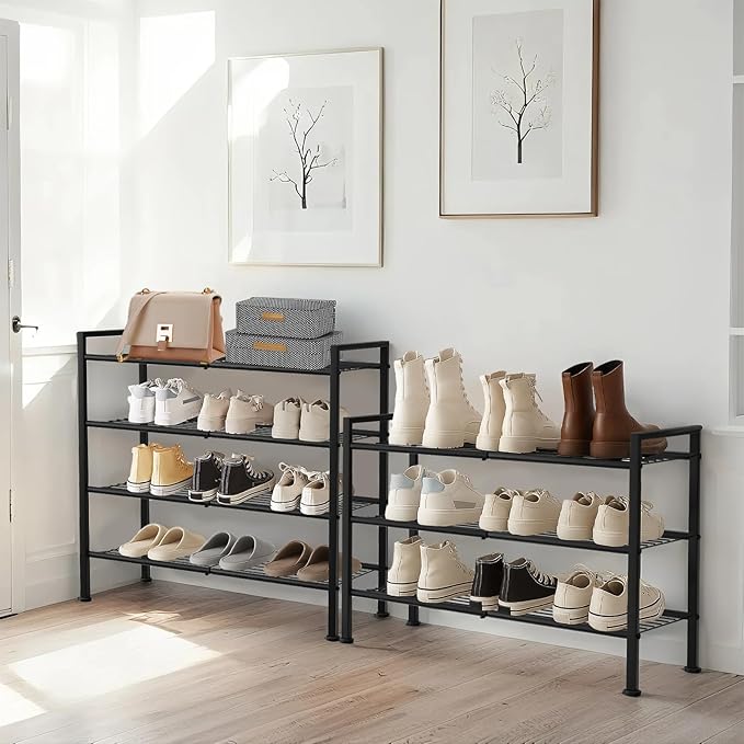 Simple 4 Tier Shoe Rack,Metal Stackable Shoe Storage Organizer for Closet,Entryway, Bedroom, Black (Black, 4-Tier)-NeatNest