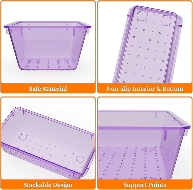 32 PCS Clear Plastic Drawer Organizer Set, 4-Size vanity organizer Trays and Storage Bins for Makeup, Jewelry and Gadgets in Bedroom, Bathroom and Office, Clear Purple-NeatNest