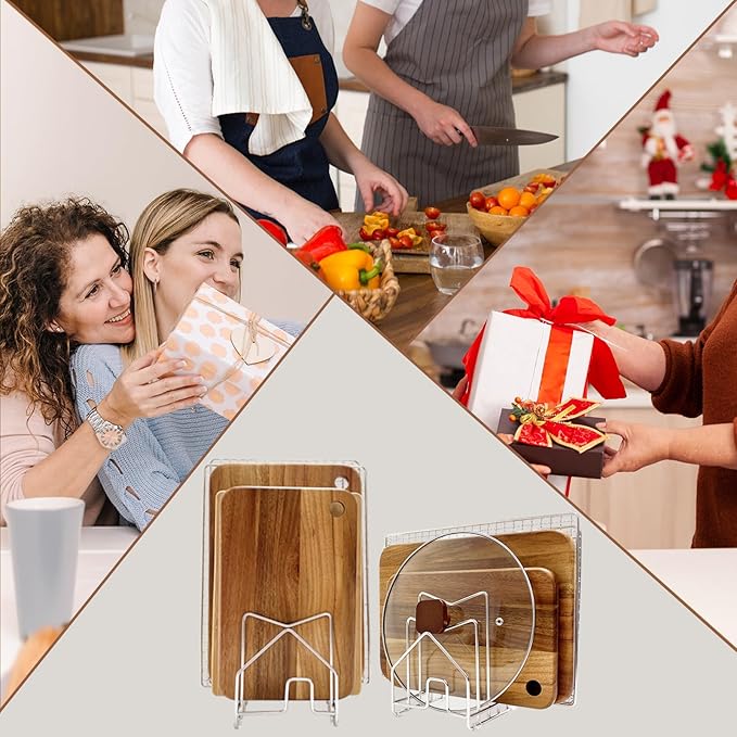 2 Pack Pot Lid Organizer Cutting Board Holder Inside Cabinet 304 Stainless Steel Pots and Pan Organizer Under Cabinet Pot Cover Cookie Sheet Bakeware Serving Tray Cooling Rack Stand Kitchen Countertop