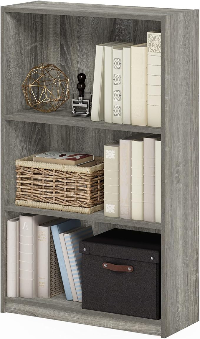 FURINNO JAYA Simple Home 3-Tier Adjustable Shelf Bookcase, French Oak Grey