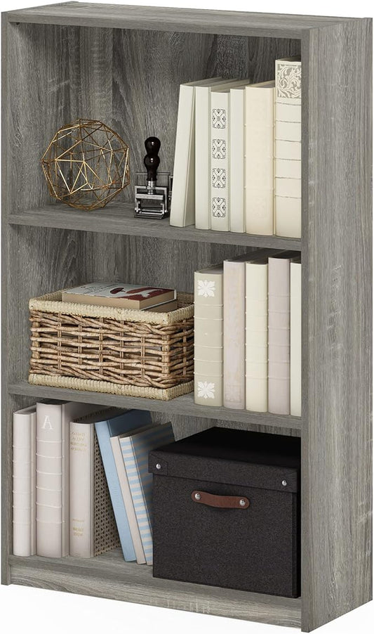 FURINNO JAYA Simple Home 3-Tier Adjustable Shelf Bookcase, French Oak Grey