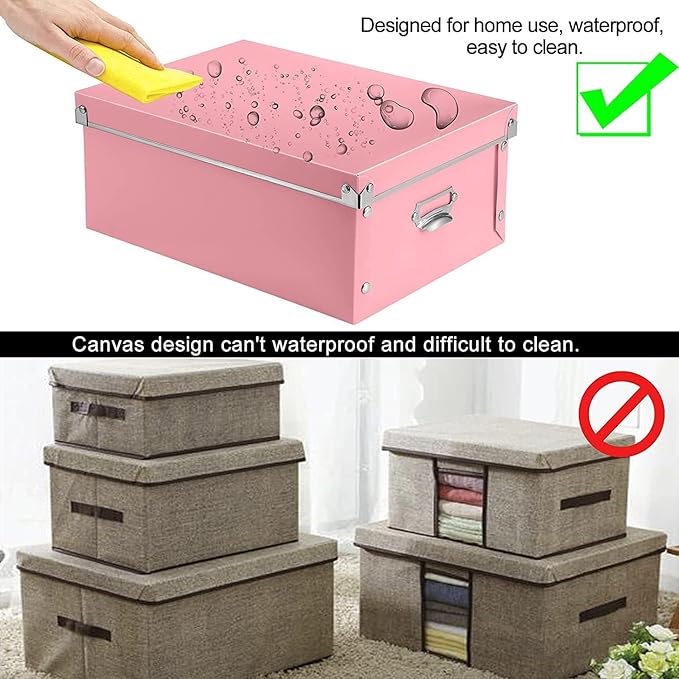 XUCHUN File Storage Boxes, Foldable Storage Bins with Lid 3 in 1 Set, Press-Stud Fastening, Moisture-Proof, Space Saving Storage, Photoes, Files, Closets-NeatNest